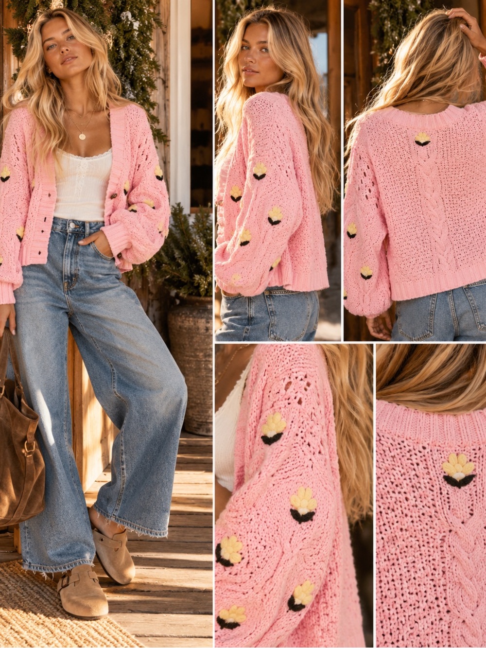 POL “ Cottage Crush ” Cardigan Embroidered Sweater | Candy Pink